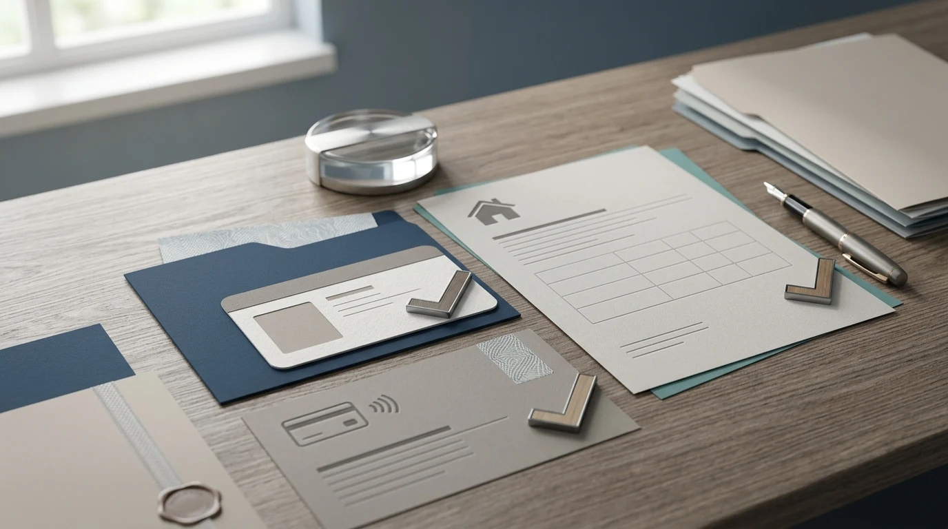 Conceptuele illustratie van identiteitsbewijs, adresbewijs en betaalbewijs voor KYC
