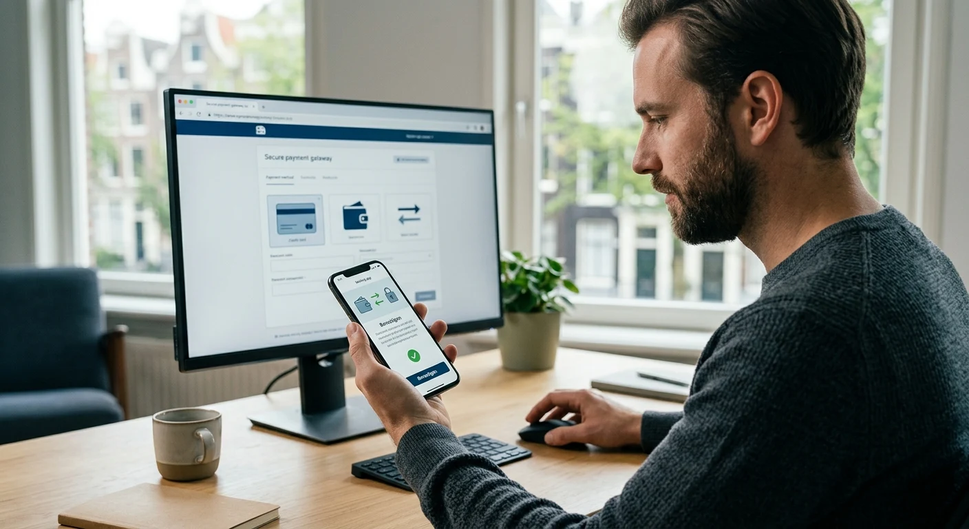 Illustratie van een Nederlandse via internet storting in euro